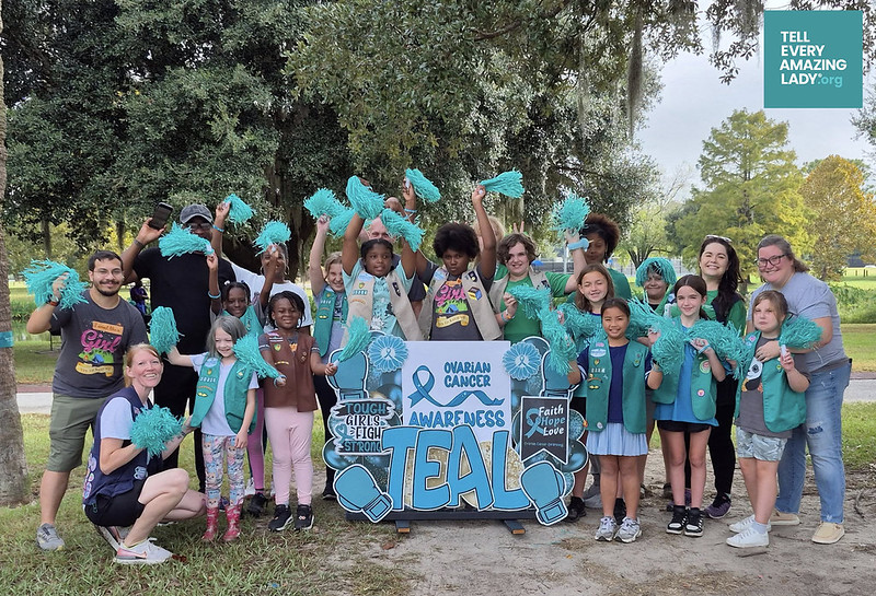 Group of people celebrating a walk for ovarian cancer